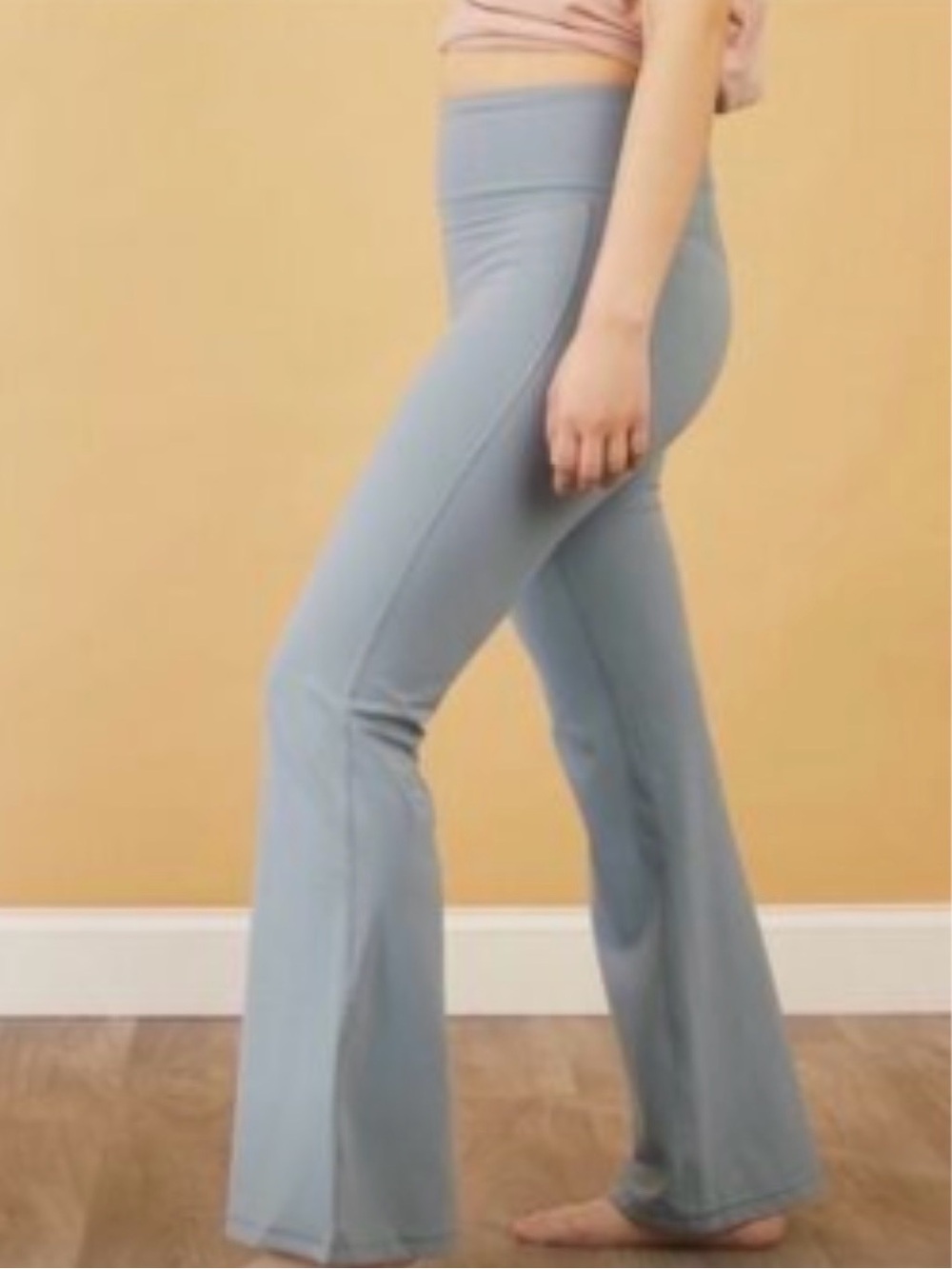 Athleta Elation Flare Wide-Leg High-Rise Yoga Pants in Light Gray